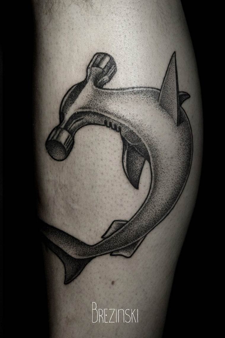 Black And White Hammerhead Shark Tattoo
