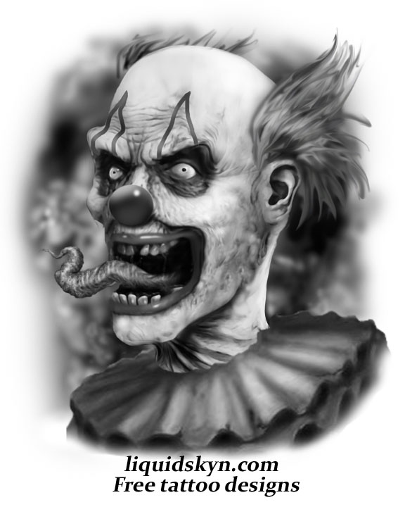 Black And White Scary Evil Joker Face Tattoo Stencil