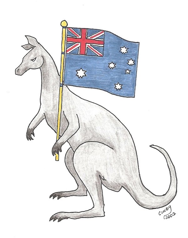 Black Kangaroo Holding Flag Tattoo Stencil By Cwebster2003