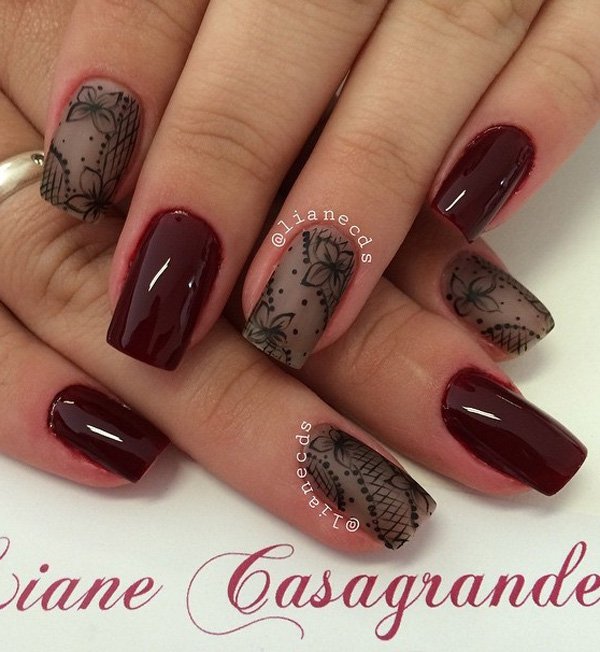 Bloody Red And Brown Sheer Winter Nail Art