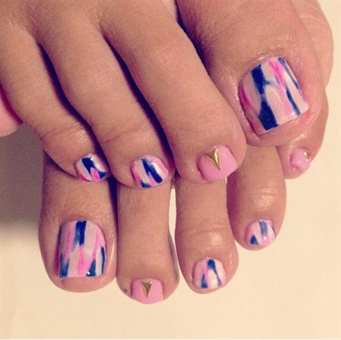 Blue And Pink Toe Nail Art Design Idea