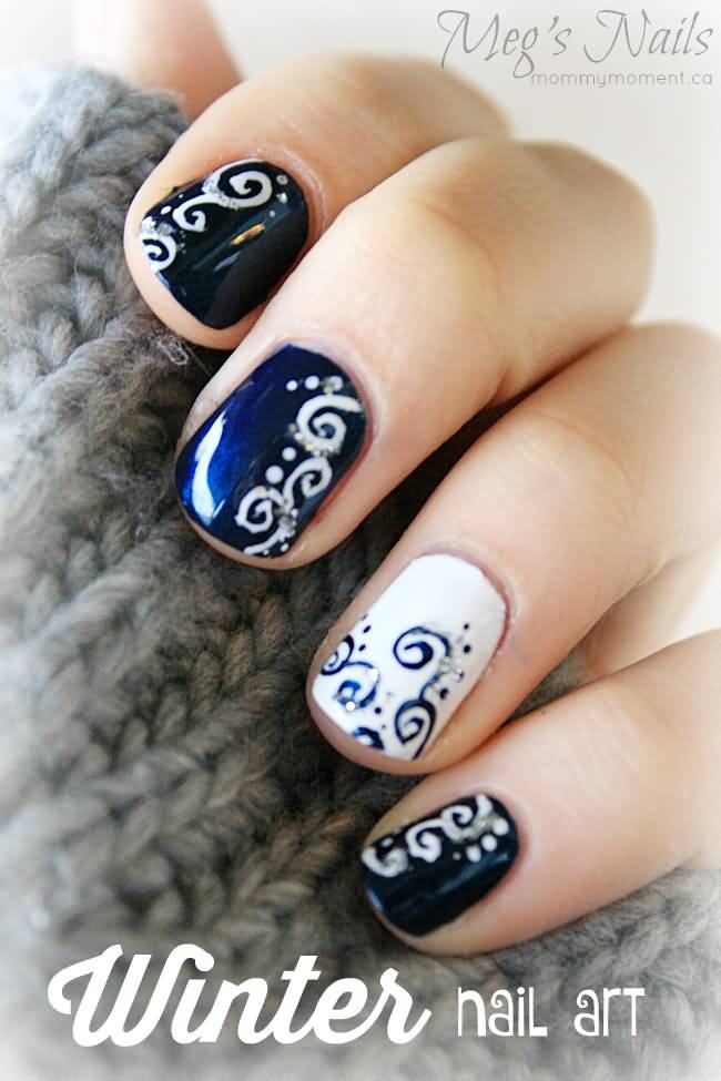 Blue And White Winter Nail Art