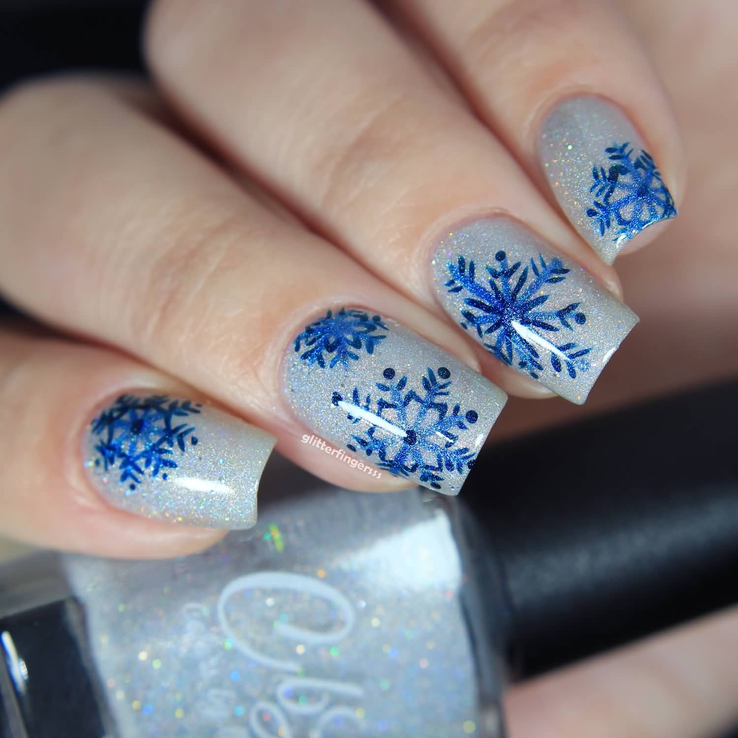 Blue Snowflakes Design Winter Nail Art
