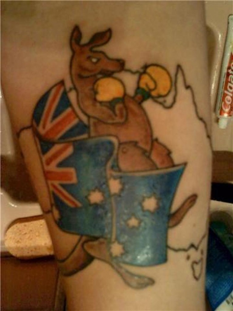 Boxer Kangaroo With Australian Flag And Map Tattoo