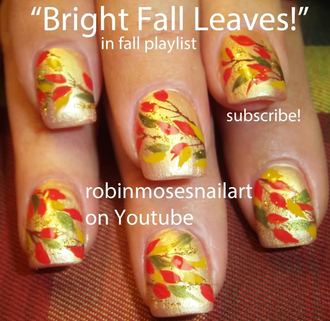 Bright Fall Leaves Autumn Nail Art Design
