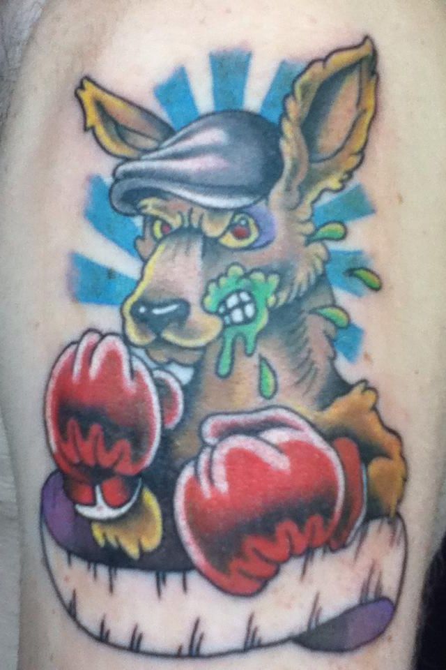 Captain Boxer Kangaroo With Banner Traditional Tattoo