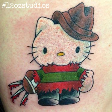 Color Ink Hello Kity In Freddy Krueger Tattoo Design