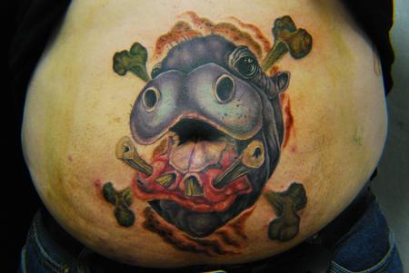 Color Ink Hippo Head With Cross Bones Tattoo