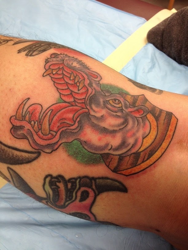 Color Ink Hippo Opening Mouth Traditional Tattoo