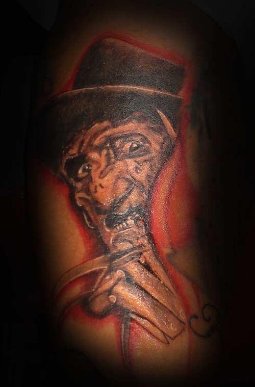 Color Ink Scared Freddy Krueger Tattoo