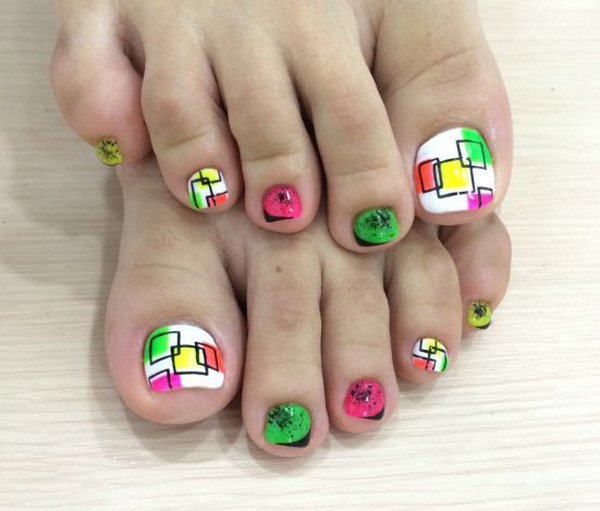 Colorful Boxes Design Toe Nail Art