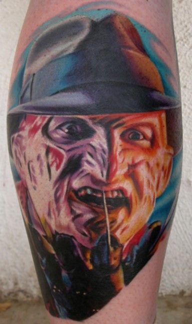 Colorful Freddy Krueger Portrait Tattoo