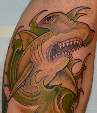 Colorful Hammerhead Shark Traditional Tattoo By J Jones