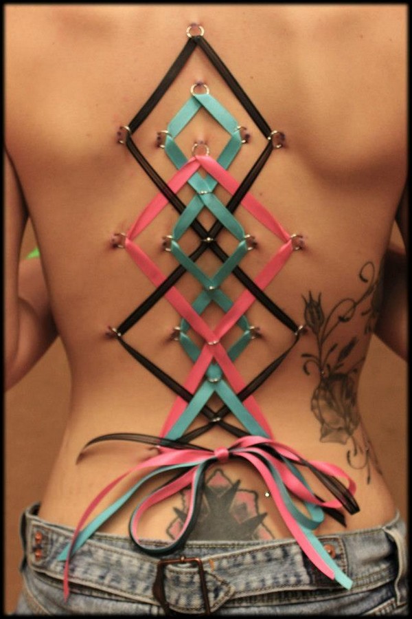 Colorful Ribbons Corset Piercing On Back
