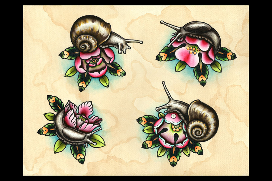 Colorful Snails With Flower Tattoos Sample