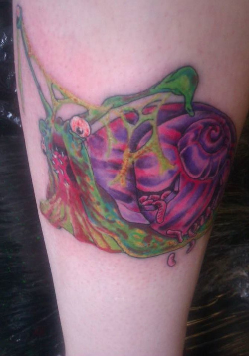 Colorful Zombie Shell Tattoo By Lea Brown