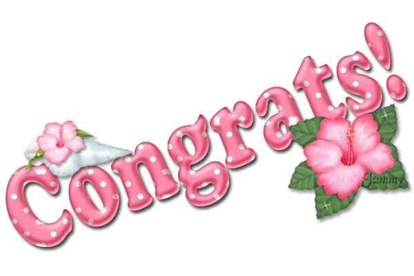 Congrats Pink Text With White Dots And Flowers Picture