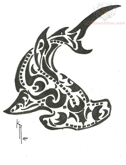 Cool Tribal Hammerhead Shark Tattoo Design