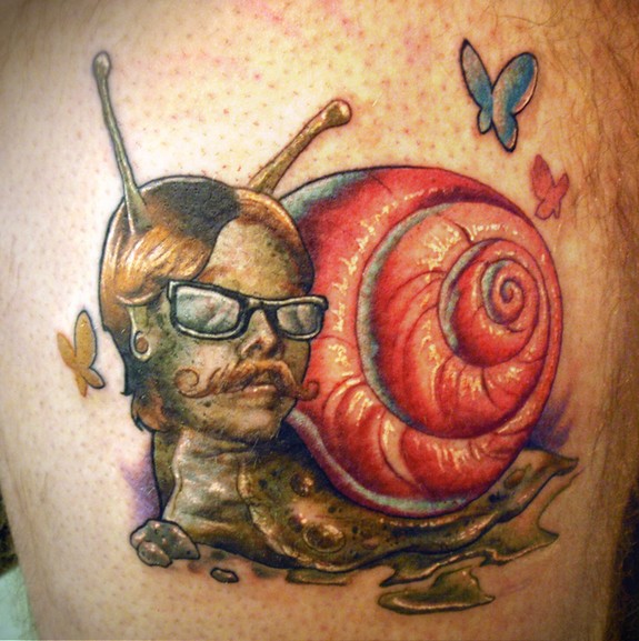 Creative Orrin Hurley Head Snail Tattoo