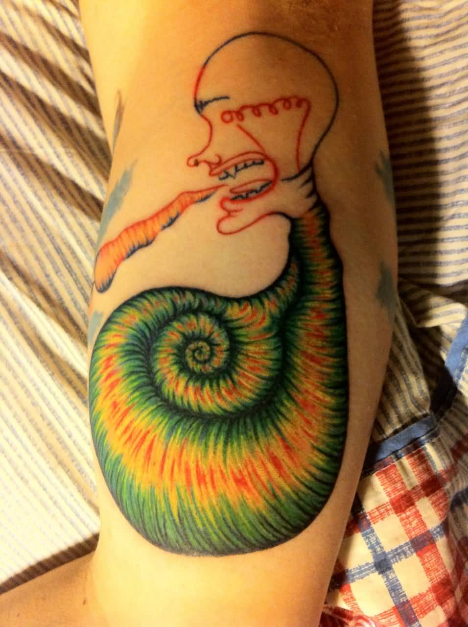 Creative Snail Shell And Man Bulb Tattoo On Half Sleeve
