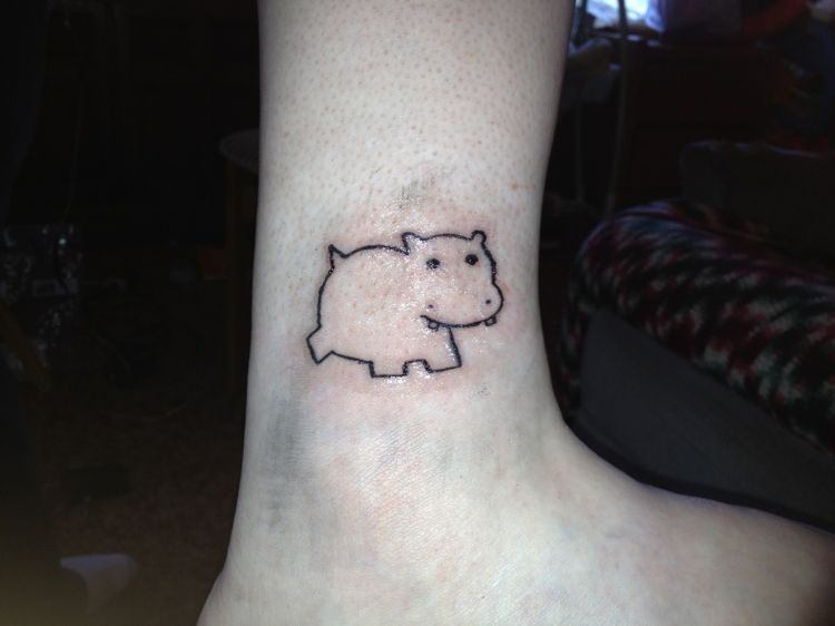 Cute And Small Hippo Outline Tattoo On Ankle