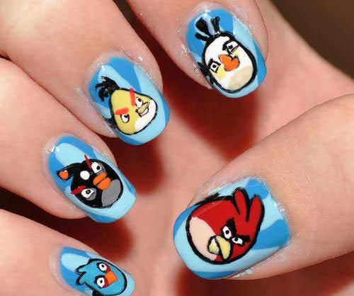 Cute Angry Birds Nail Art Design