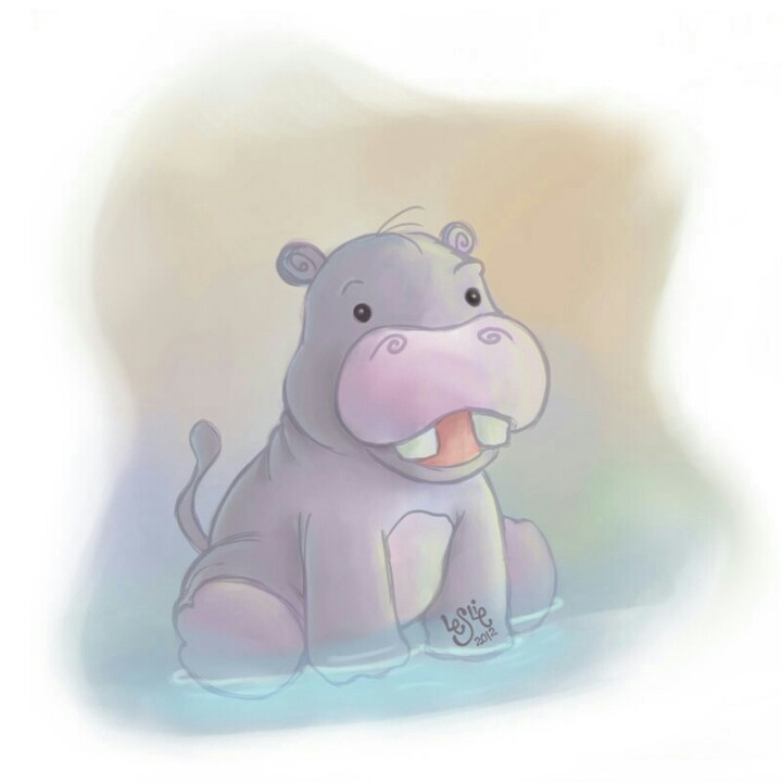 Cute Cartoon Hippo Sitting On Water Tattoo Design