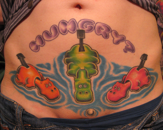 Cute Hungry Hippo Game Toys Colorful Tattoo On Stomach
