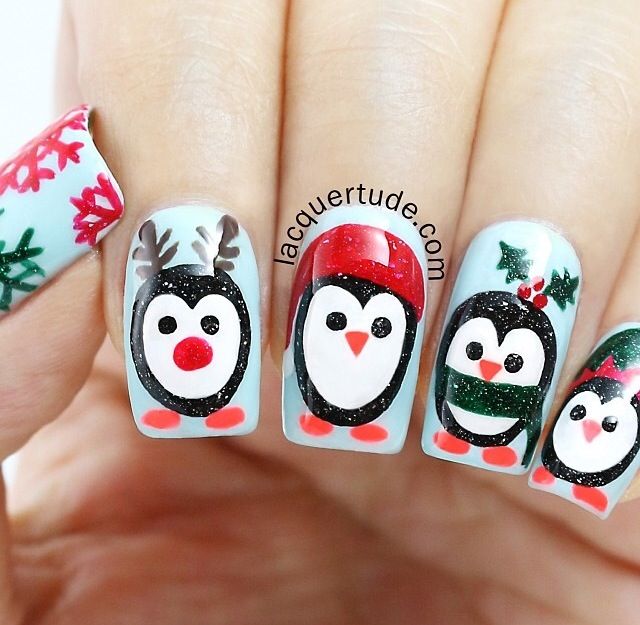 Cute Little Penguins Design Winter Nail Art