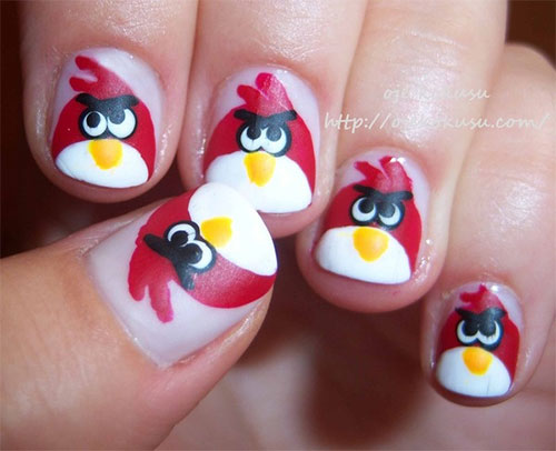 Cute Red Angry Birds Nail Art Design
