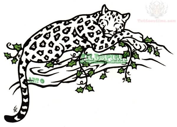 Cute Sleeping Jaguar Tattoo Design