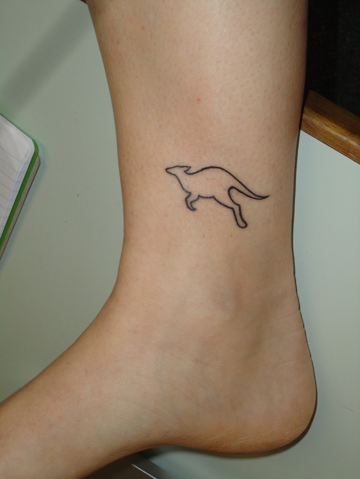 Cute Tiny Kangaroo Jumping Outline Tattoo On Ankle