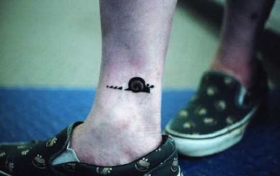 Cute Tiny Snail Crawling Tattoo On Right Ankle
