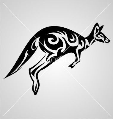 Cute Tribal Jumping Kangaroo Tattoo Design