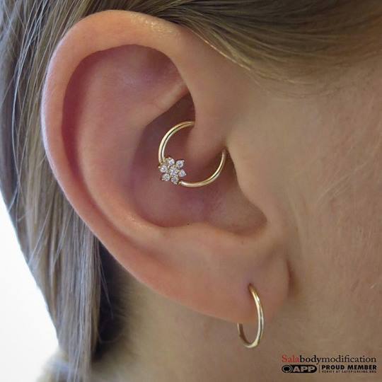 Daith Piercing With Gold Flower Ring