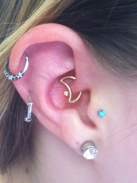 Daith Piercing With Gold Moon Shape Ring