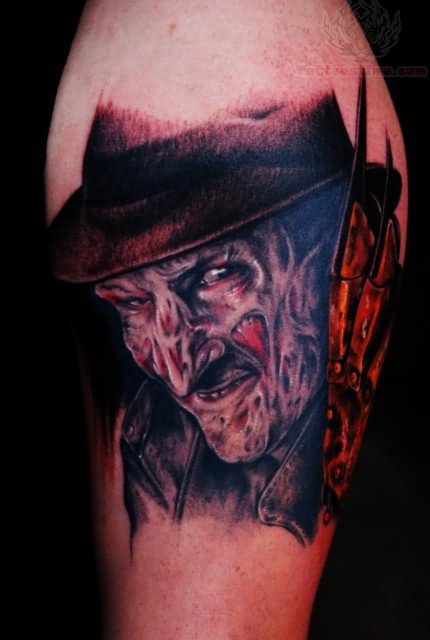 Dark Ink Smiling Freddy Krueger Tattoo