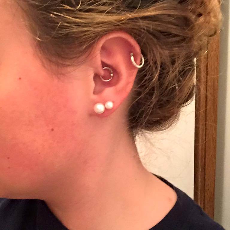 Dual Lobe And Daith Piercing With Silver Ring