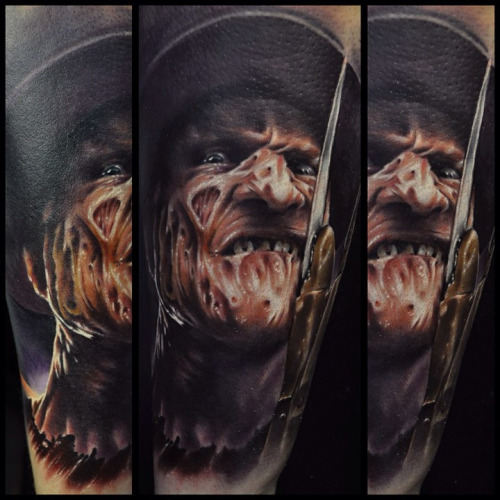 Fantastic Angry Freddy Krueger Portrait Tattoo