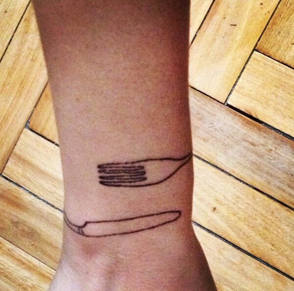 Fork And Knife Rubber Band Shape Tattoo