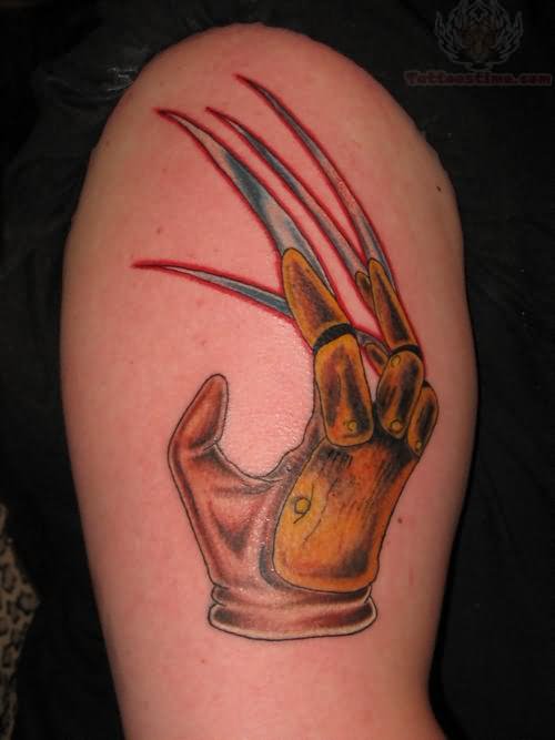 Freddy Krueger Glove Traditional Tattoo On Left Shoulder