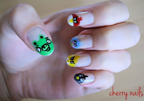French Tip Angry Birds Nail Art Design