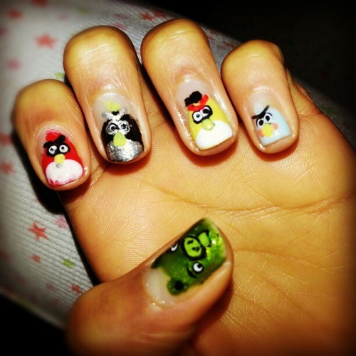 French Tip Angry Birds Nail Art