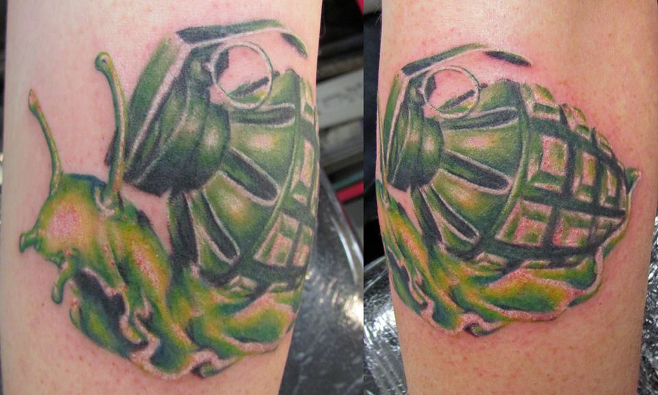 Funny Snail Having Bomb Shell Tattoo By Chentelle Hitchcock