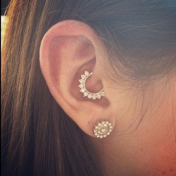 Girl With Right Ear Lobe And Daith Piercing