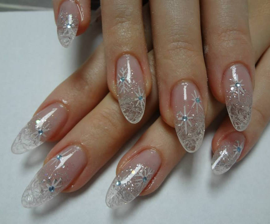 Glitter Gel With Snowflakes Design Winter Nail Art
