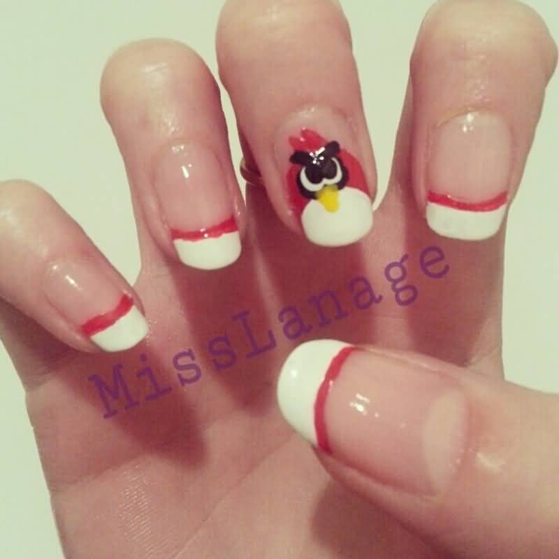 Glossy Red Angry Birds Nail Art By Rebecca