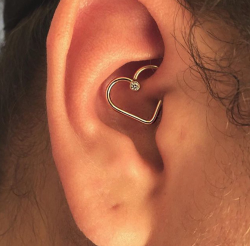 Gold Heart Ring Daith Piercing On Right Ear