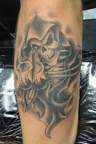 Grey And Black Evil Grim Tattoo