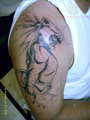 Grey Ink Nice Jaguar Aztec Tattoo On Right Half Sleeve